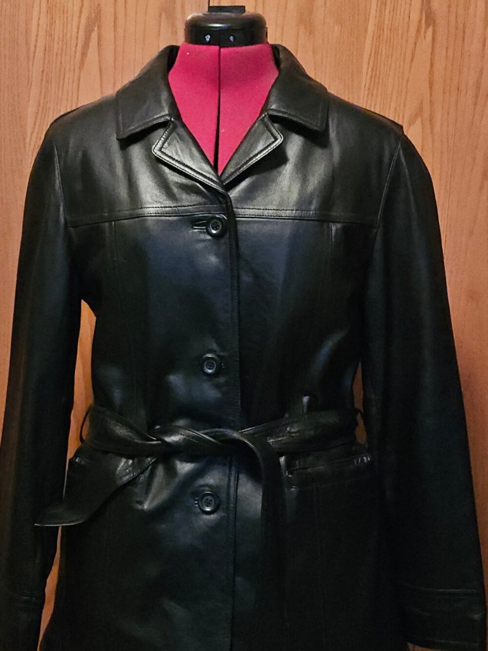 Tribal Leather Jacket with Cinch Belt, Tag Size 8